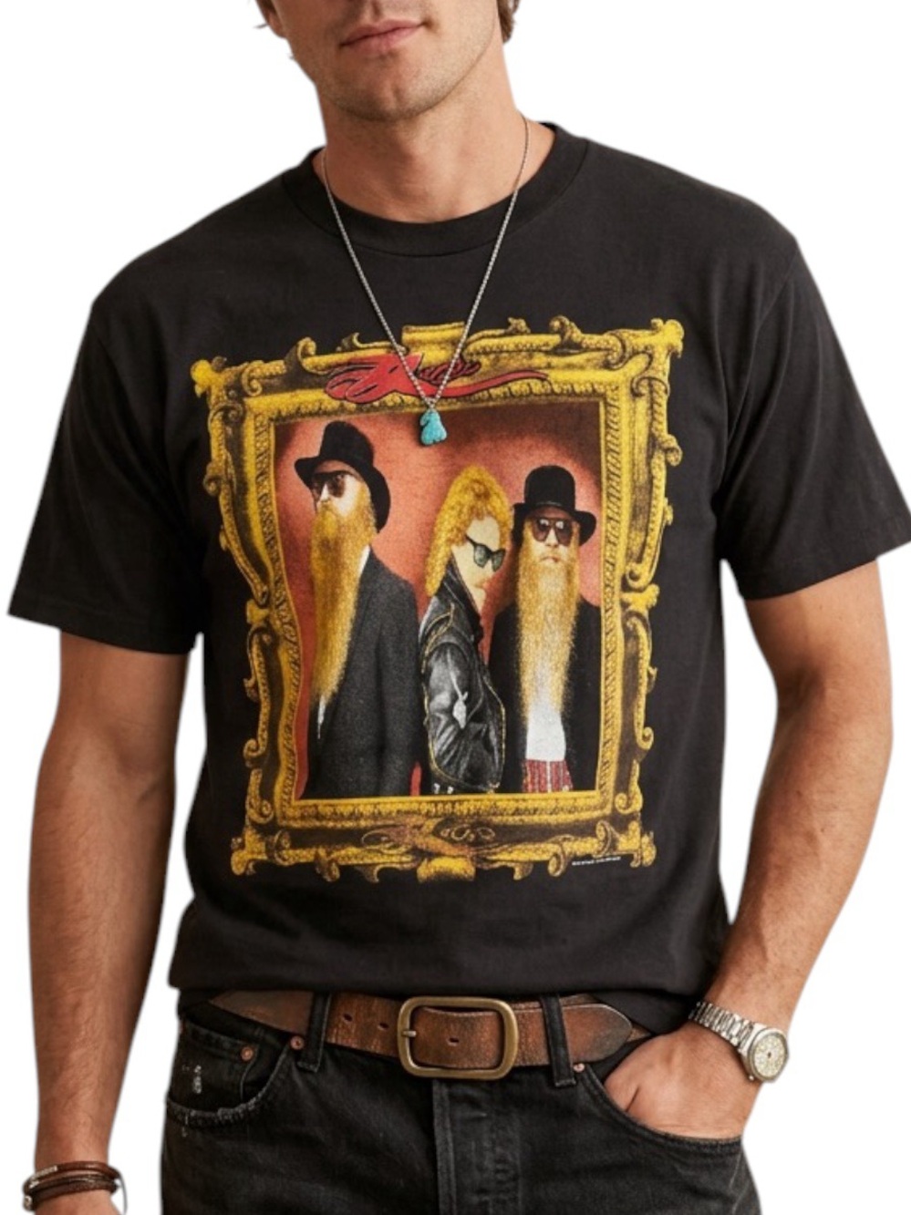 Vintage ZZ Top Graphic Cotton Band Tee Black Rock Music Concert Shirt